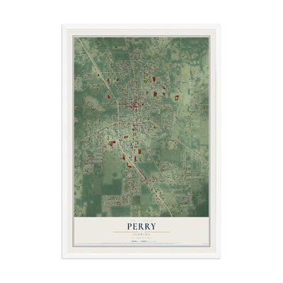 Perry, Florida map print, 12" x 18" W/ White Ayous Wood Frame mockup