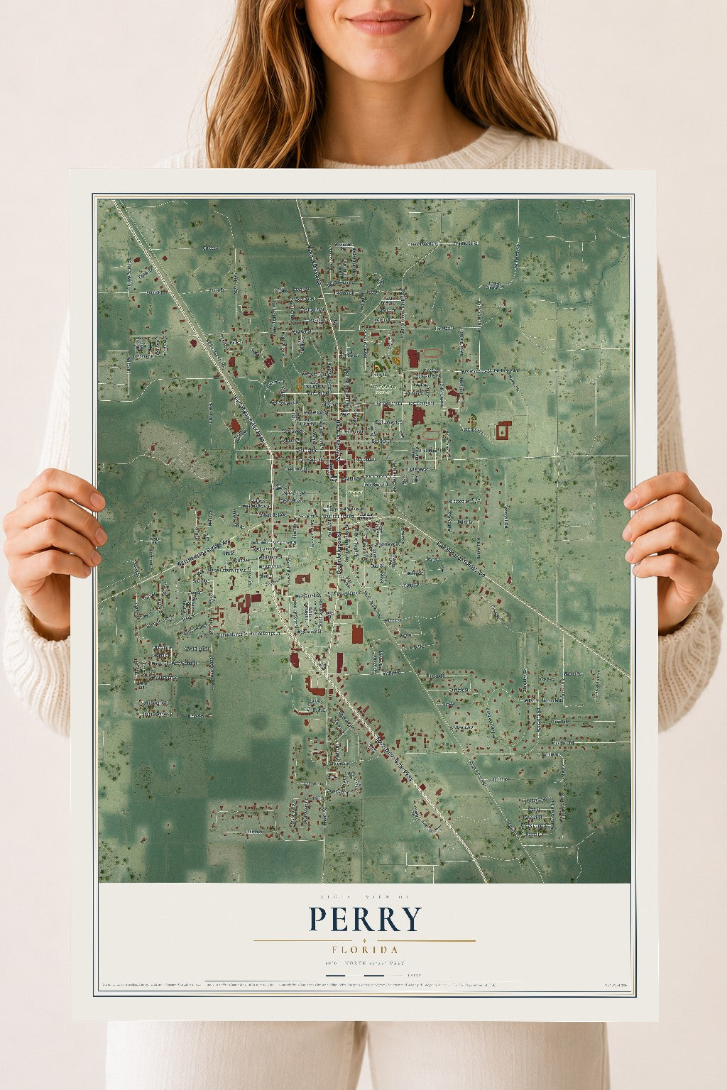 Perry, Florida map print, 18" x 24" Archival Matte Print mockup