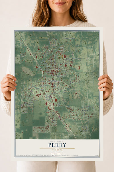 Perry, Florida map print, 18" x 24" Archival Matte Print mockup
