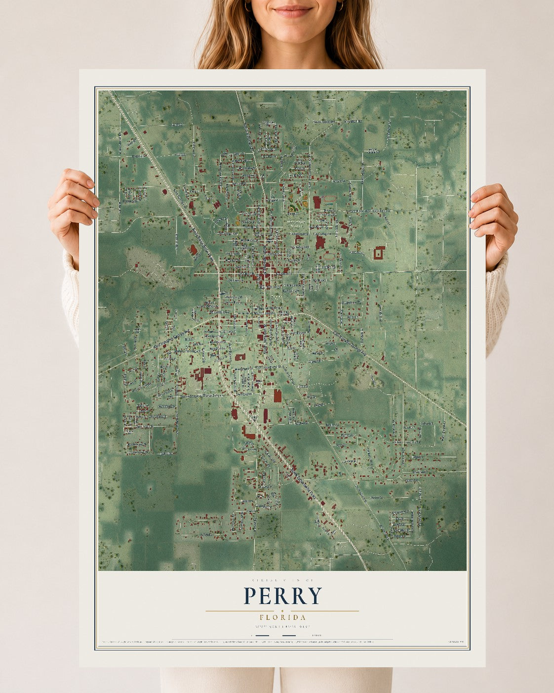 Perry, Florida map print, 24" x 36" Archival Matte Print mockup