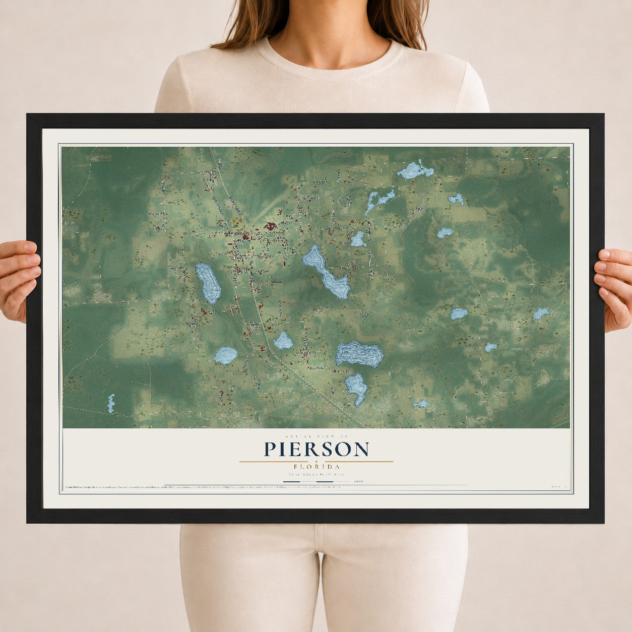 Pierson, Florida map print, 18" x 24" W/ Black Ayous Wood Frame mockup