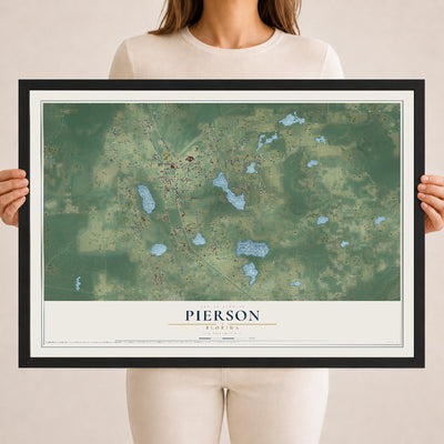Pierson, Florida map print, 18" x 24" W/ Black Ayous Wood Frame mockup