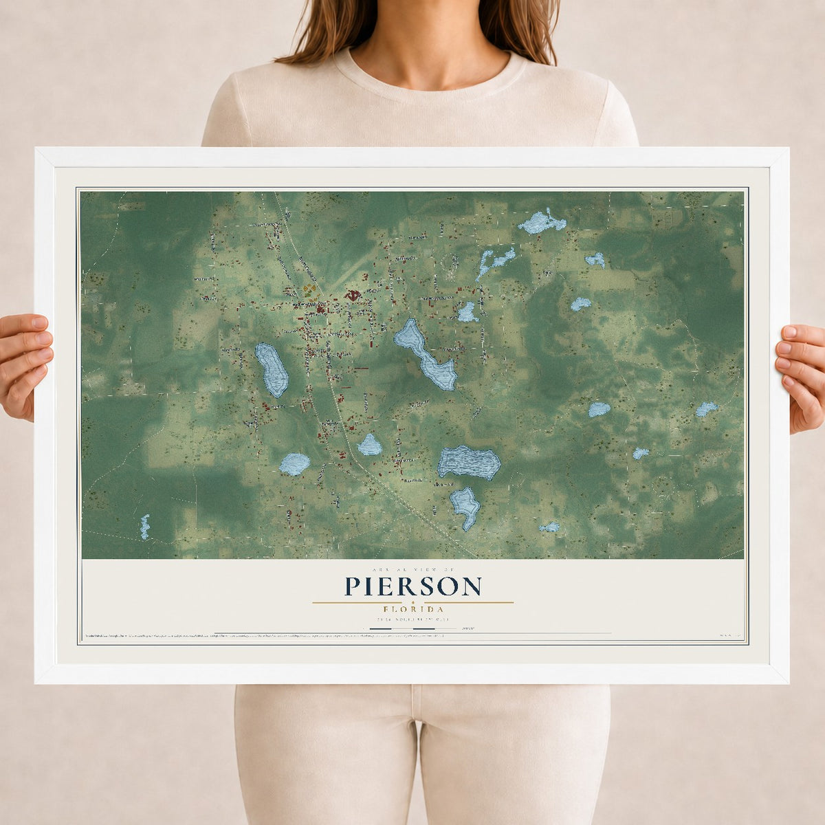Pierson, Florida map print, 18" x 24" W/ White Ayous Wood Frame mockup