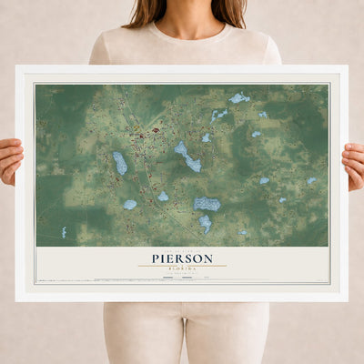 Pierson, Florida map print, 18" x 24" W/ White Ayous Wood Frame mockup