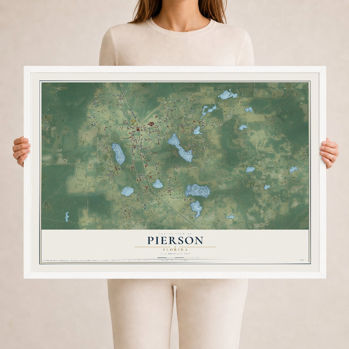 Pierson, Florida map print, 24" x 36" W/ White Ayous Wood Frame mockup