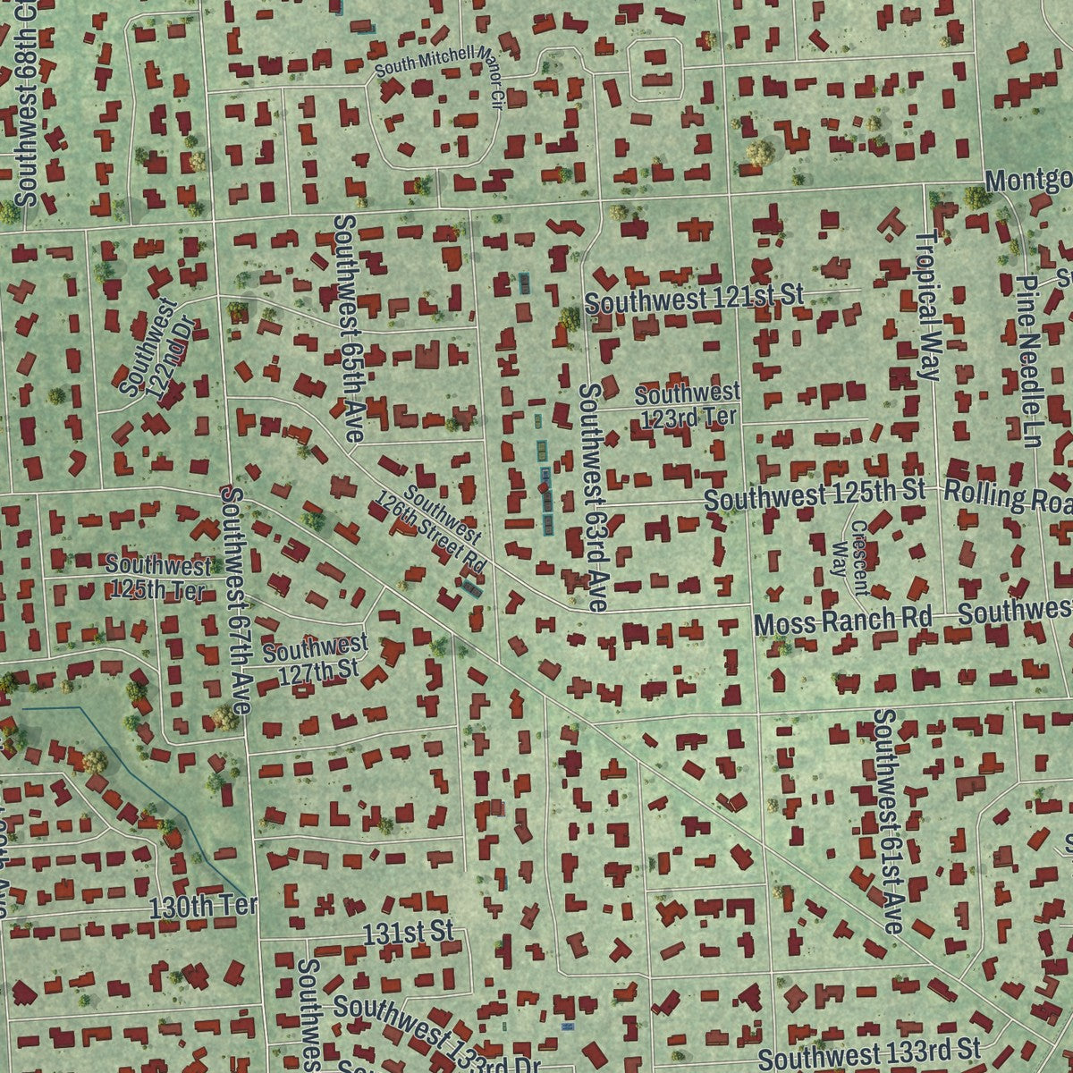 Close-up 1 of the Pinecrest, Florida map artwork