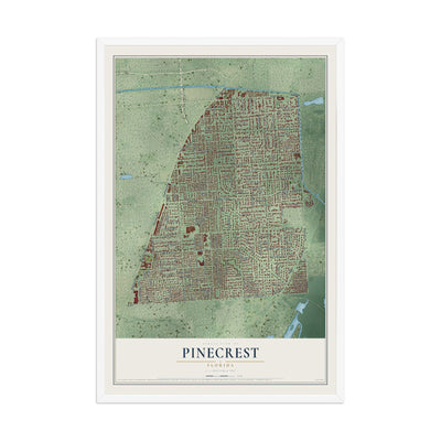 Pinecrest, Florida map print, 12" x 18" W/ White Ayous Wood Frame mockup