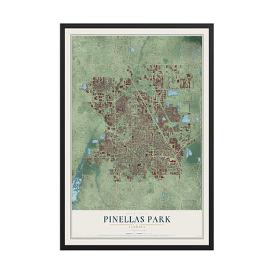 Pinellas Park, Florida map print, 12" x 18" W/ Black Ayous Wood Frame mockup