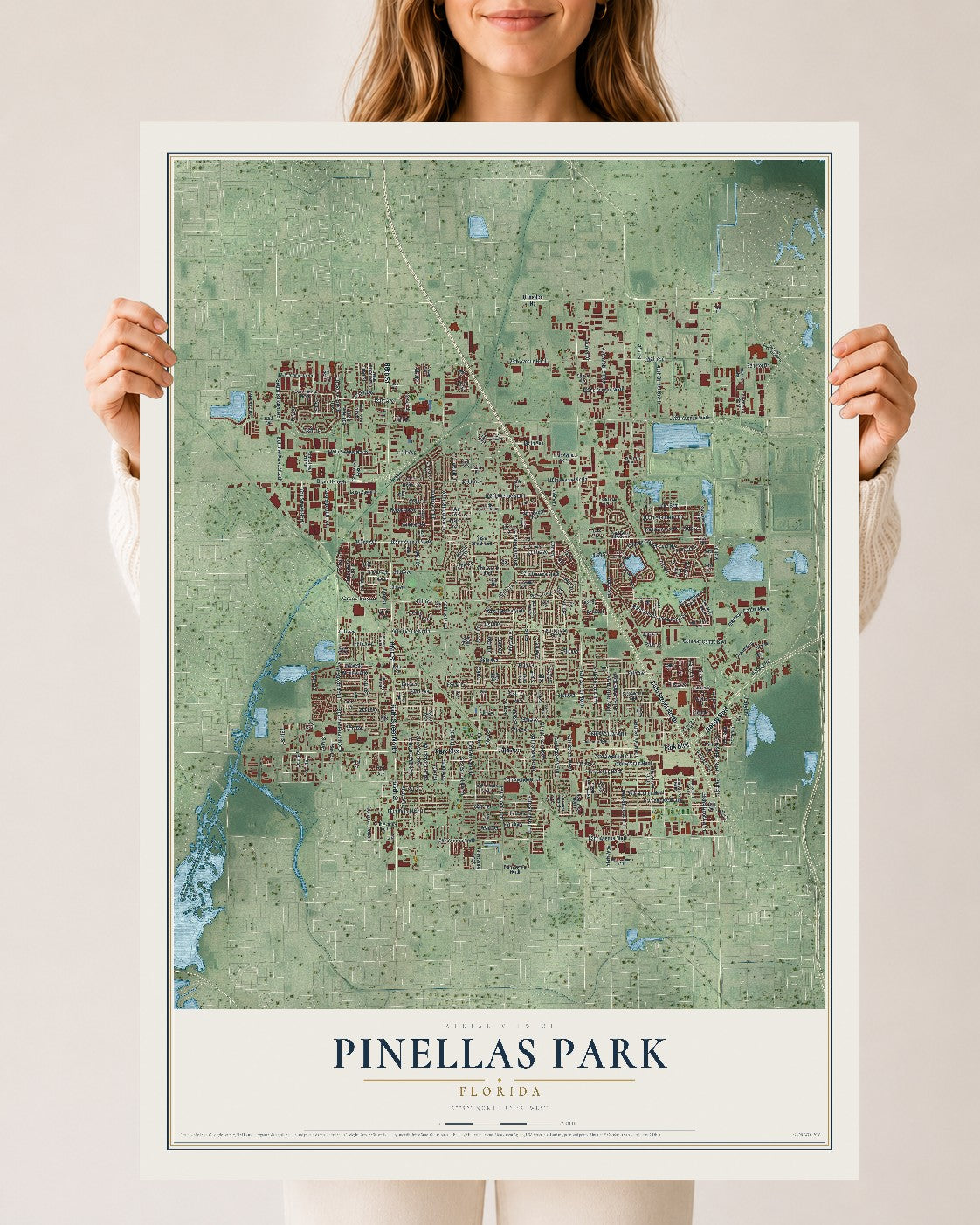 Pinellas Park, Florida map print, 24" x 36" Archival Matte Print mockup