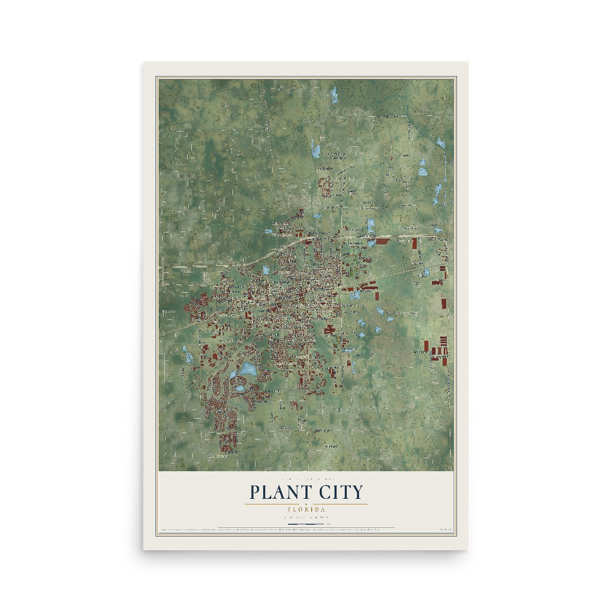 Plant City, Florida map print, 12" x 18" Archival Matte Print mockup