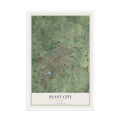 Plant City, Florida map print, 12" x 18" W/ White Ayous Wood Frame mockup