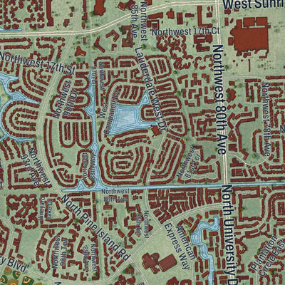 Close-up 1 of the Plantation, Florida map artwork