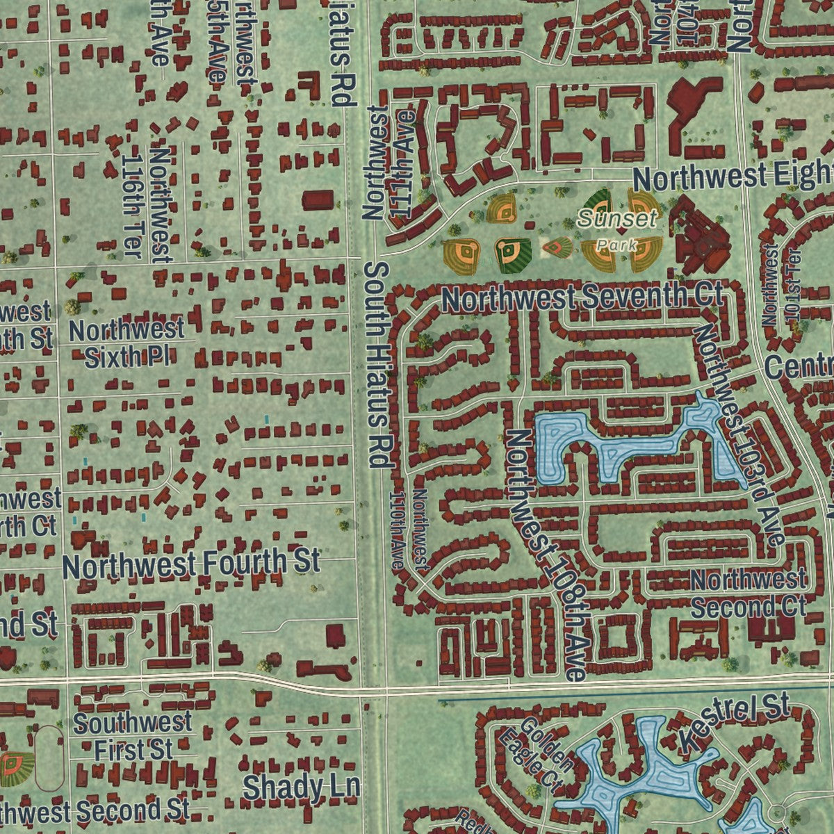Close-up 2 of the Plantation, Florida map artwork