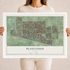 Plantation, Florida map print, 18" x 24" W/ White Ayous Wood Frame mockup