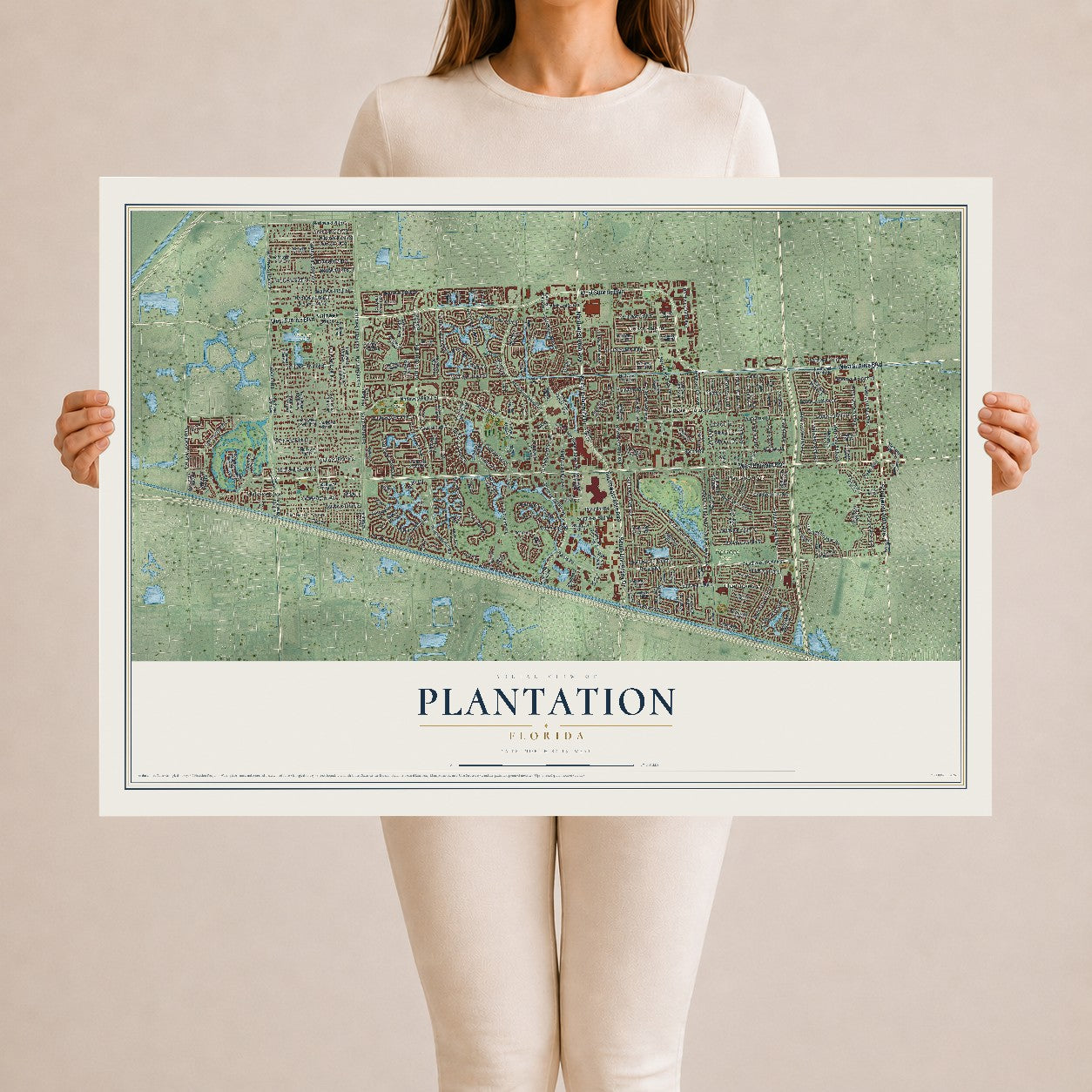 Plantation, Florida map print, 24" x 36" Archival Matte Print mockup