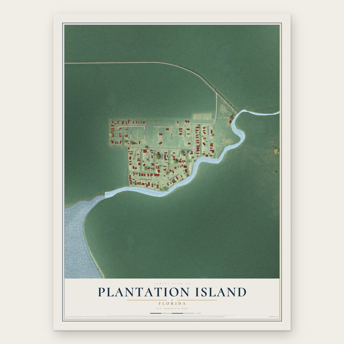 Plantation Island, Florida map print, the full design