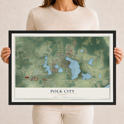 Polk City, Florida map print, 12" x 18" W/ Black Ayous Wood Frame mockup