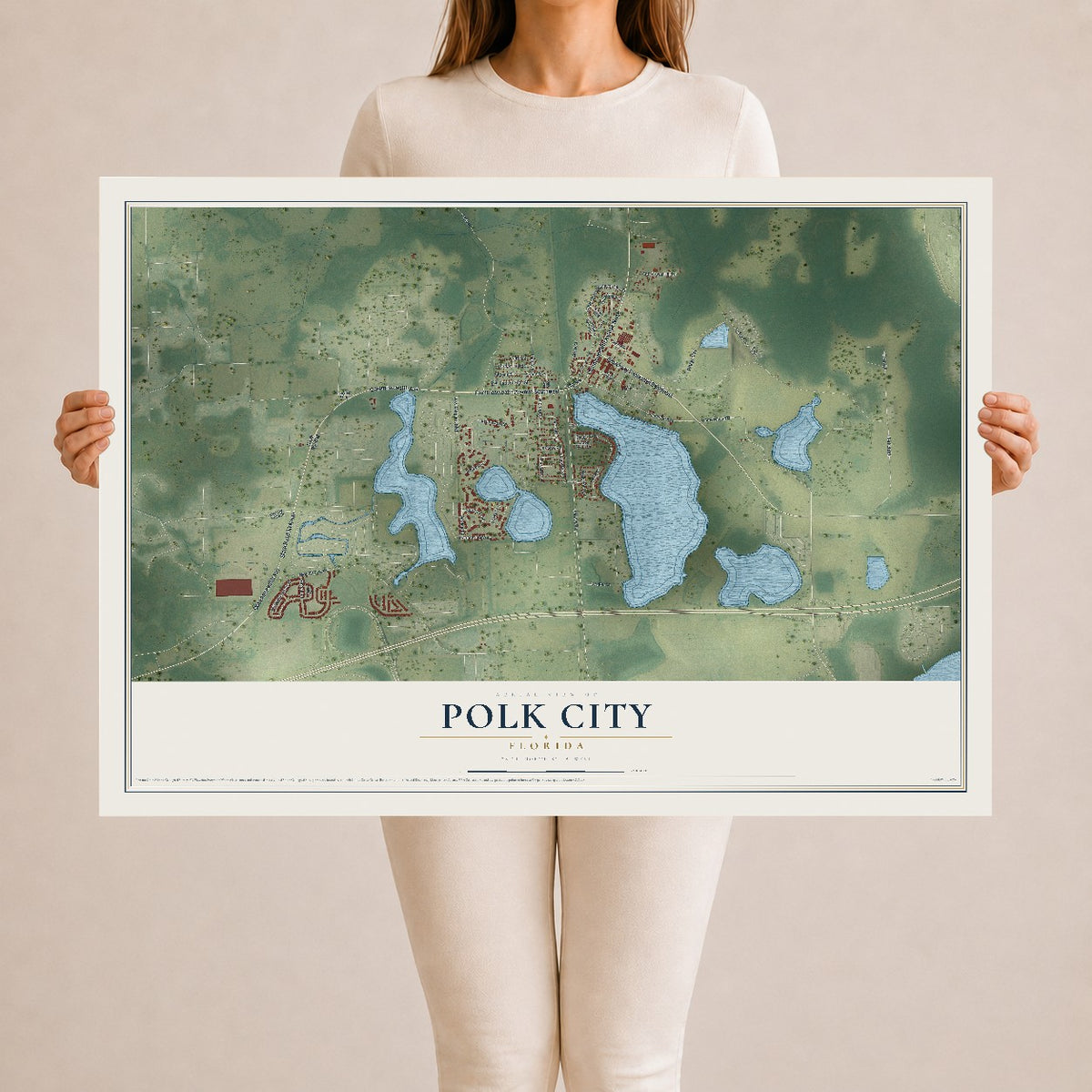 Polk City, Florida map print, 24" x 36" Archival Matte Print mockup
