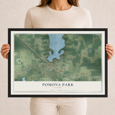 Pomona Park, Florida map print, 12" x 18" W/ Black Ayous Wood Frame mockup