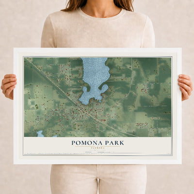 Pomona Park, Florida map print, 12" x 18" W/ White Ayous Wood Frame mockup