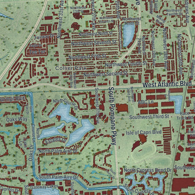 Close-up 2 of the Pompano Beach, Florida map artwork