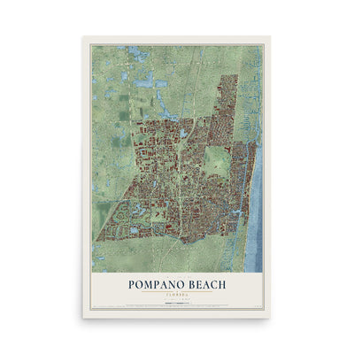 Pompano Beach, Florida map print, 12" x 18" Archival Matte Print mockup