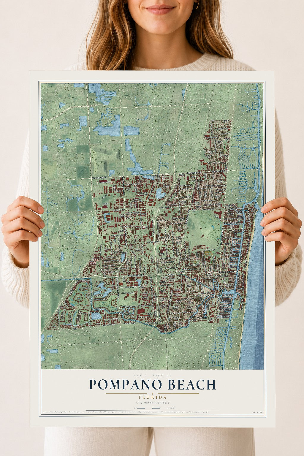 Pompano Beach, Florida map print, 18" x 24" Archival Matte Print mockup