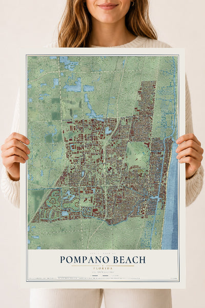 Pompano Beach, Florida map print, 18" x 24" Archival Matte Print mockup
