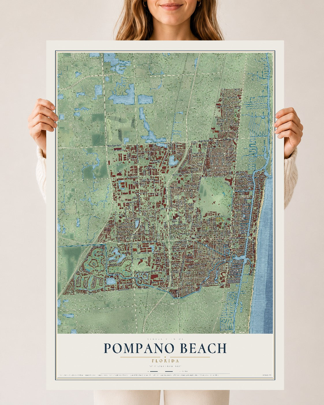 Pompano Beach, Florida map print, 24" x 36" Archival Matte Print mockup