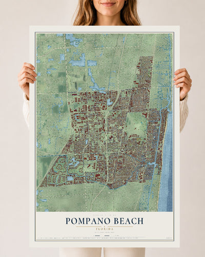 Pompano Beach, Florida map print, 24" x 36" Archival Matte Print mockup