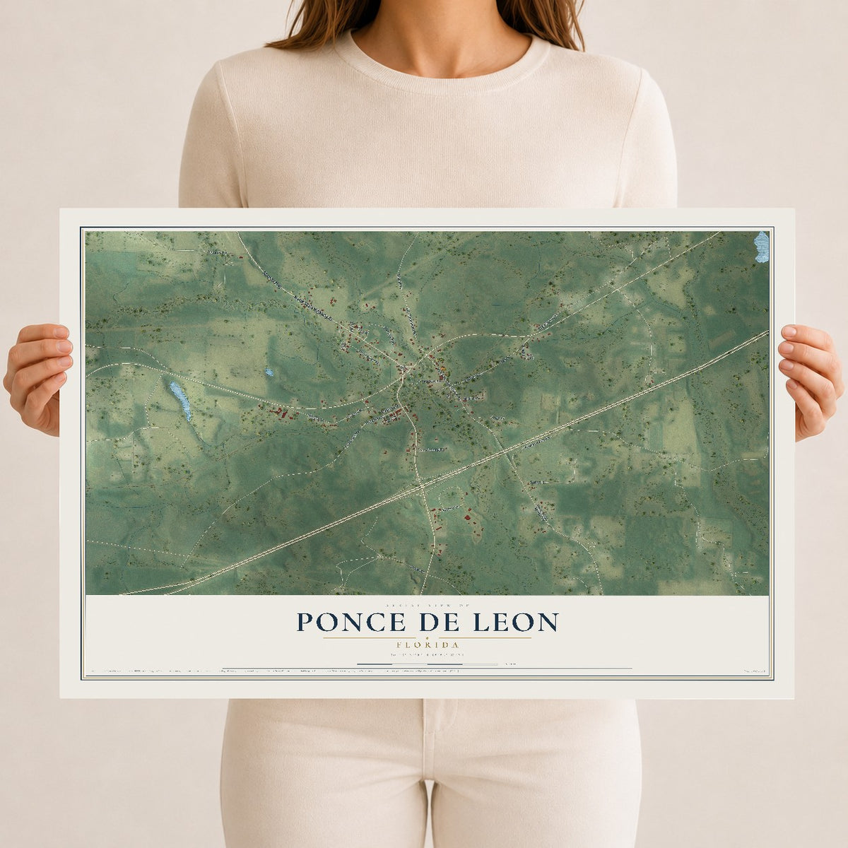 Ponce de Leon, Florida map print, 12" x 18" Archival Matte Print mockup