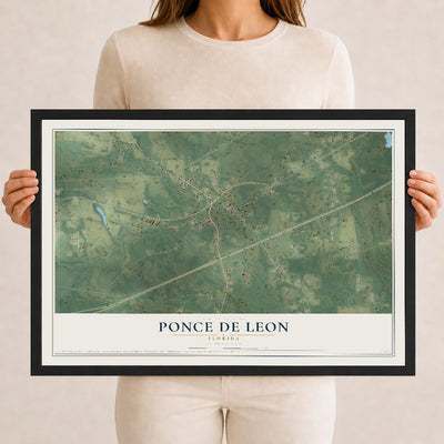 Ponce de Leon, Florida map print, 12" x 18" W/ Black Ayous Wood Frame mockup