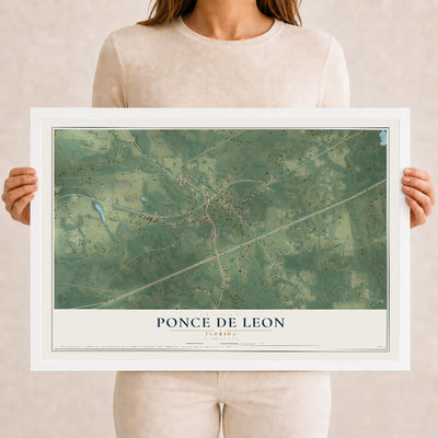 Ponce de Leon, Florida map print, 12" x 18" W/ White Ayous Wood Frame mockup