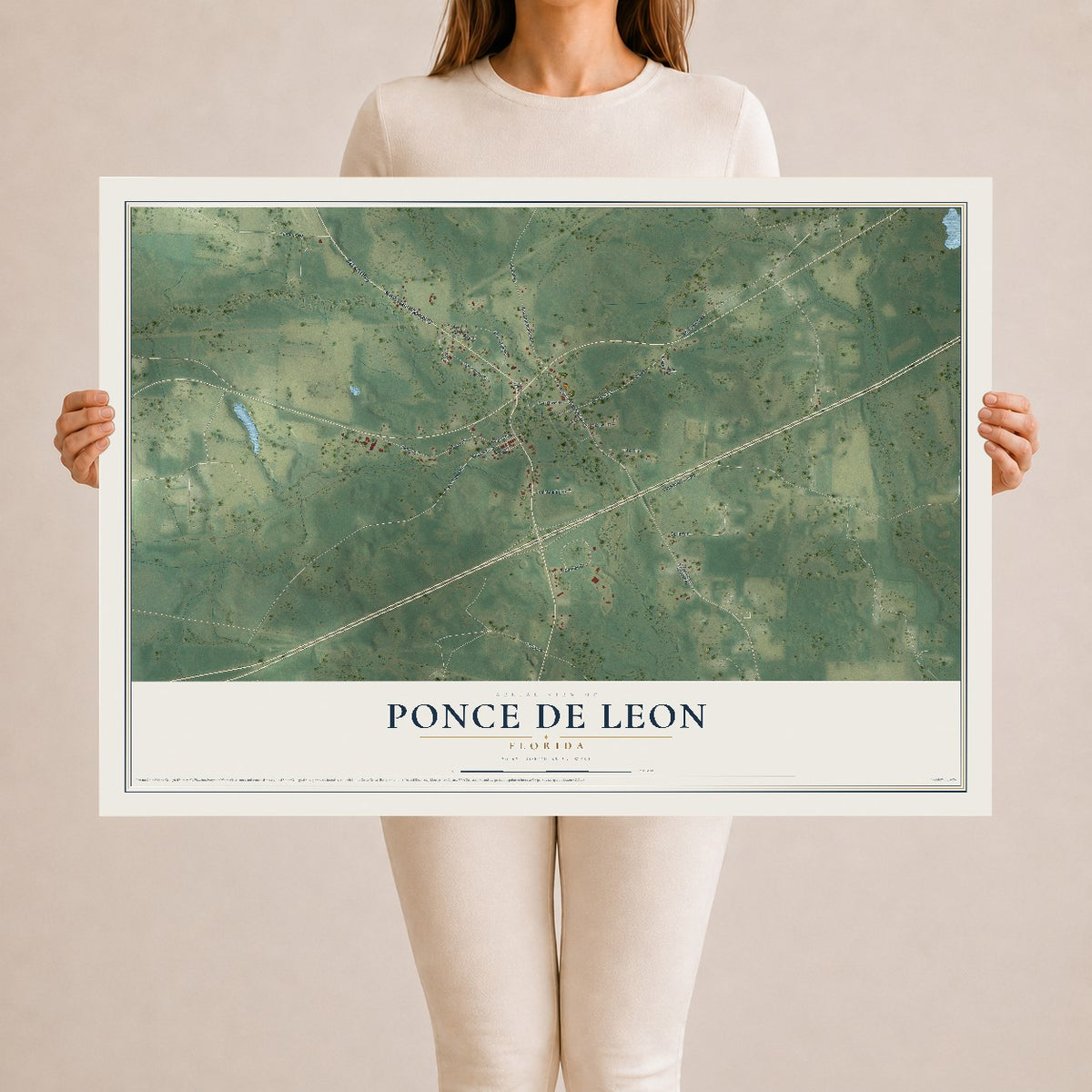 Ponce de Leon, Florida map print, 24" x 36" Archival Matte Print mockup