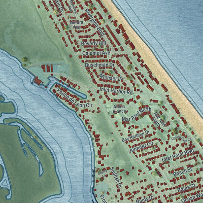 Close-up 1 of the Ponce Inlet, Florida map artwork
