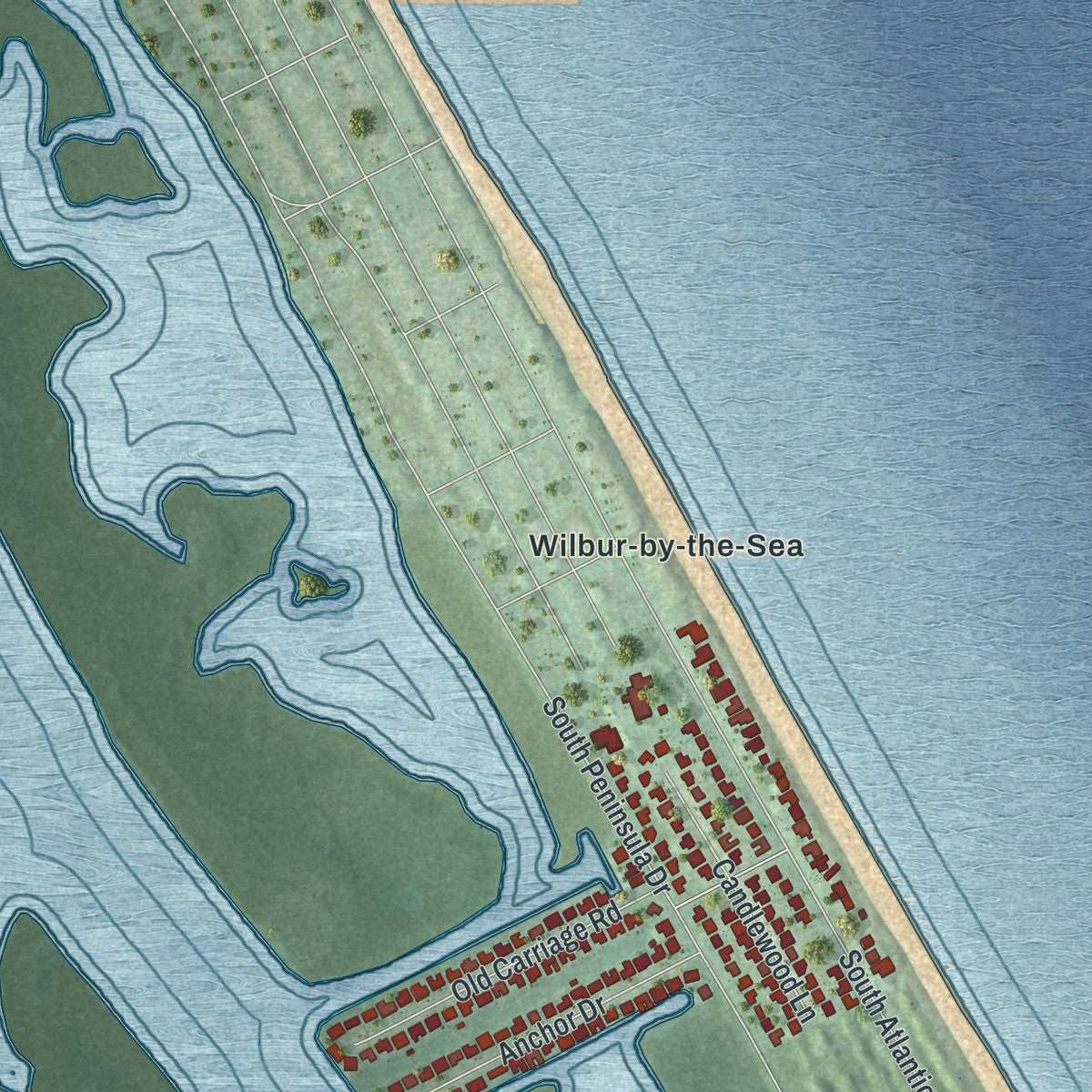 Close-up 2 of the Ponce Inlet, Florida map artwork