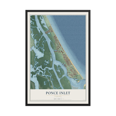 Ponce Inlet, Florida map print, 12" x 18" W/ Black Ayous Wood Frame mockup