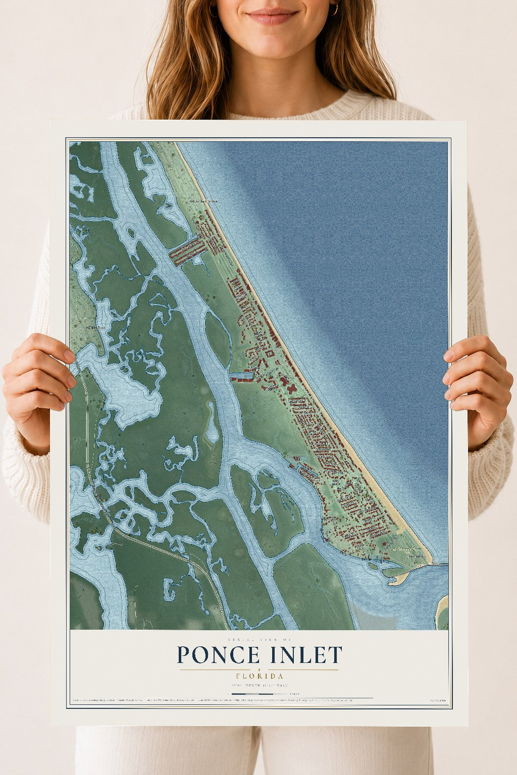 Ponce Inlet, Florida map print, 18" x 24" Archival Matte Print mockup