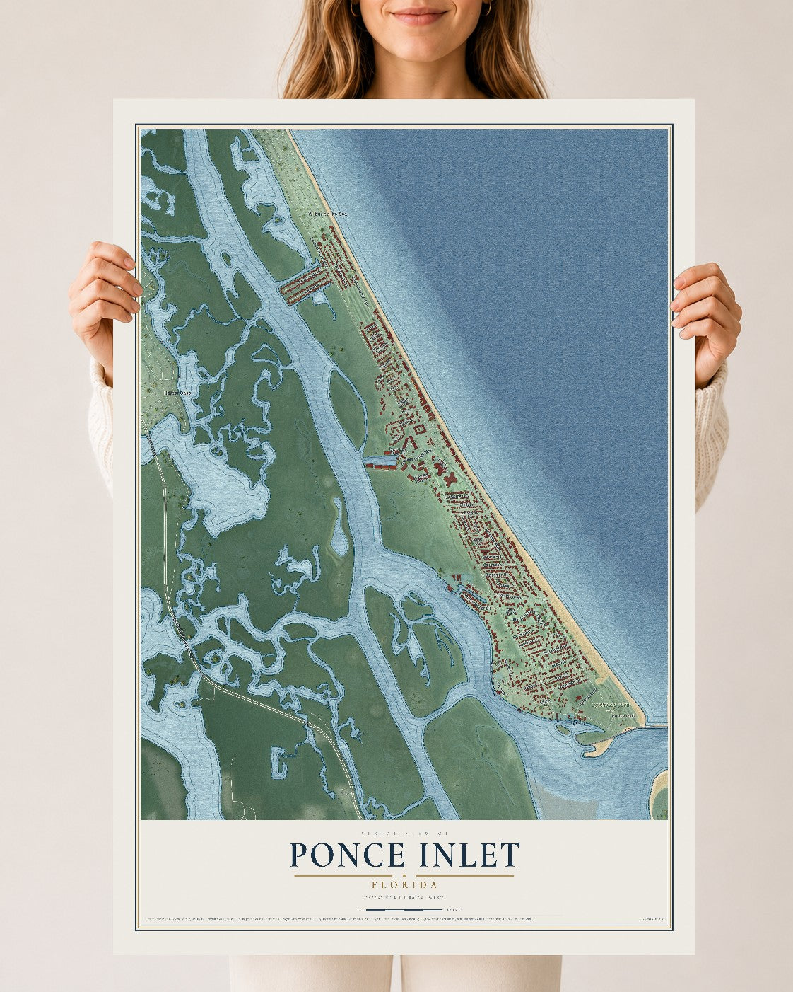 Ponce Inlet, Florida map print, 24" x 36" Archival Matte Print mockup