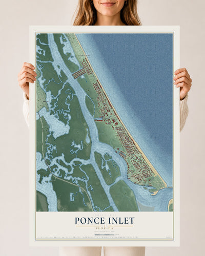 Ponce Inlet, Florida map print, 24" x 36" Archival Matte Print mockup