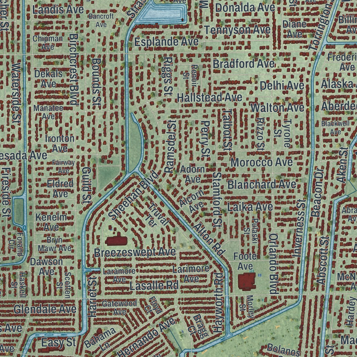 Close-up 1 of the Port Charlotte, Florida map artwork
