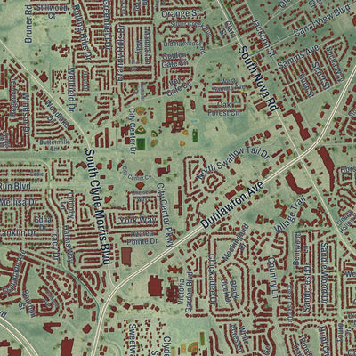 Close-up 1 of the Port Orange, Florida map artwork
