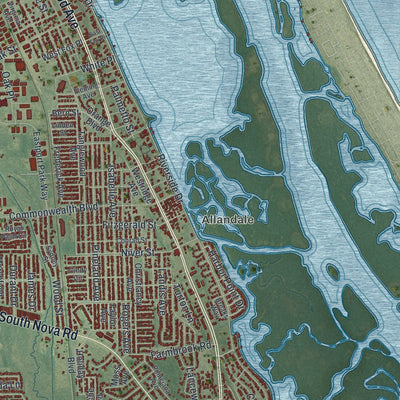 Close-up 2 of the Port Orange, Florida map artwork