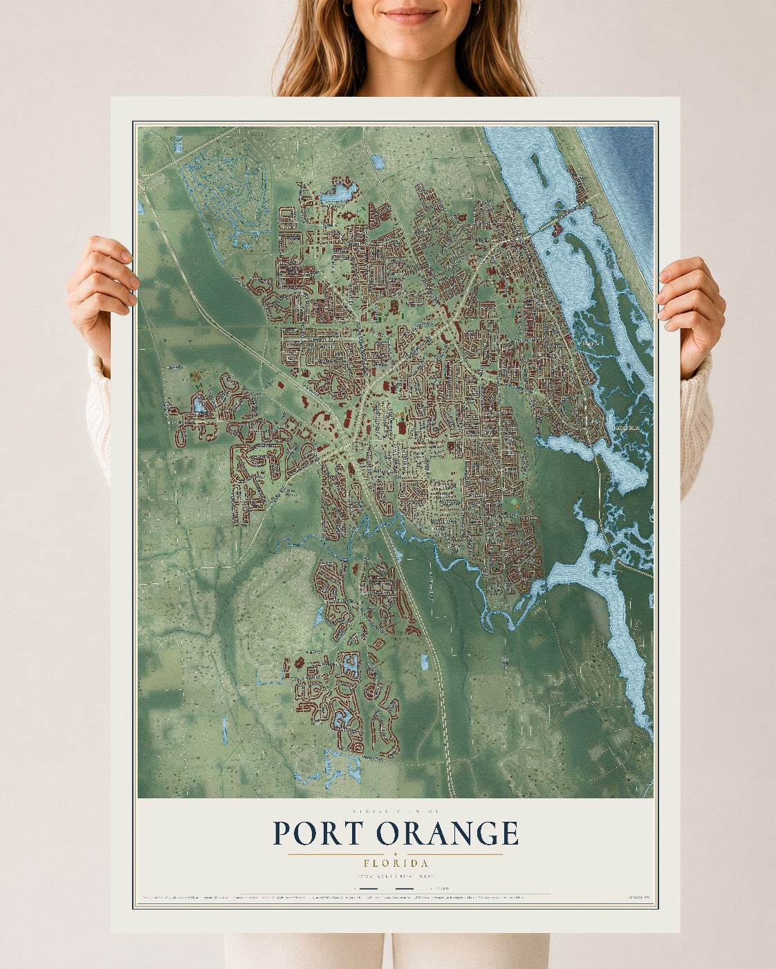 Port Orange, Florida map print, 24" x 36" Archival Matte Print mockup