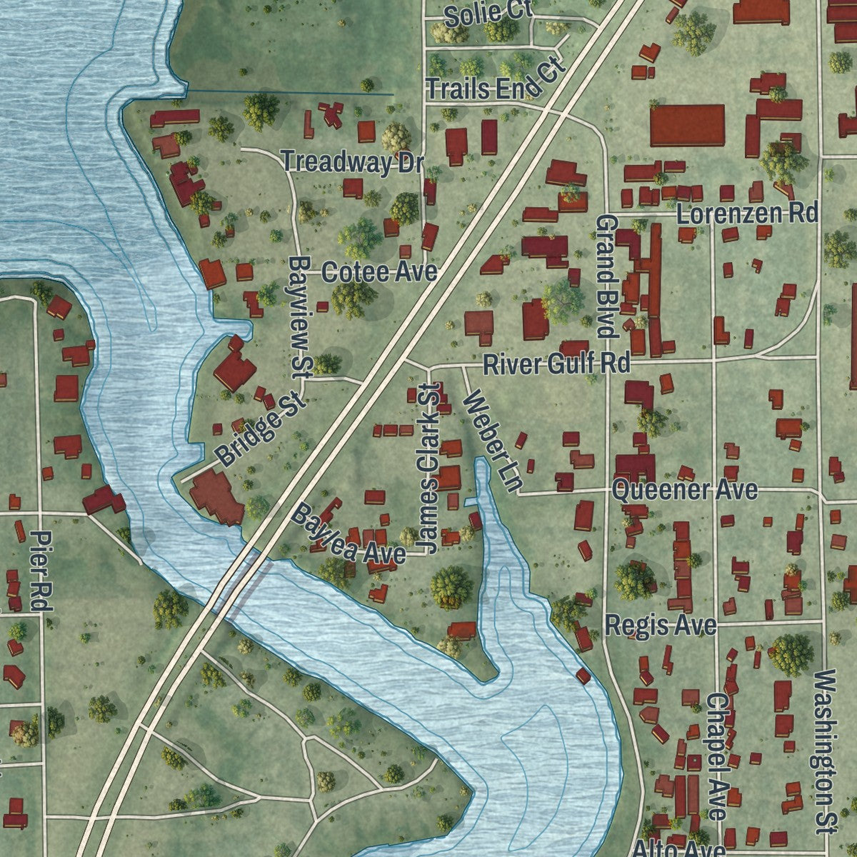 Close-up 1 of the Port Richey, Florida map artwork