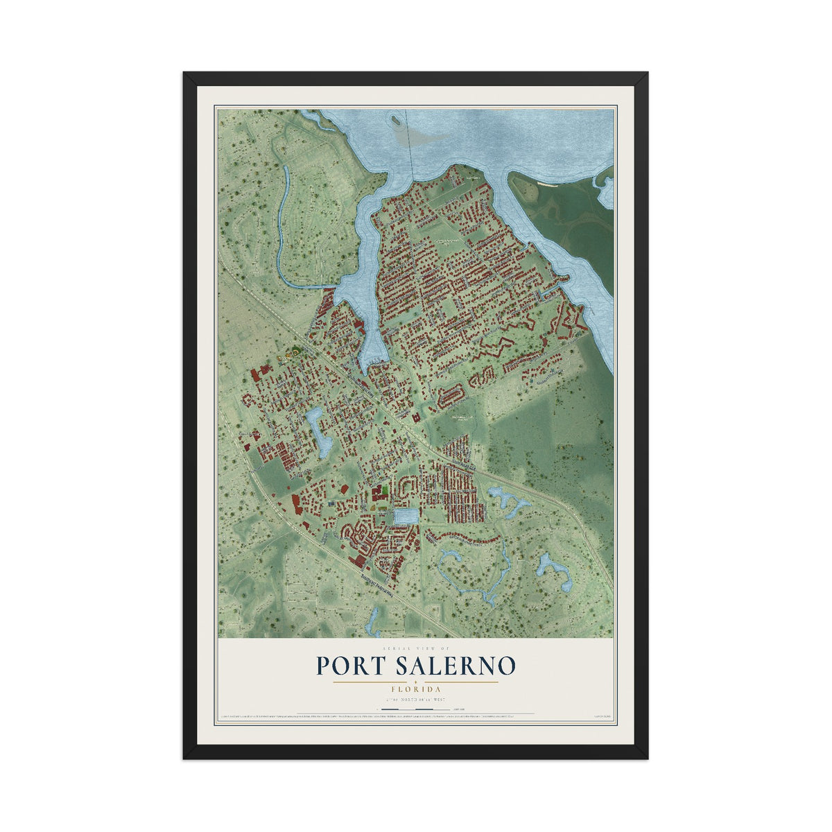 Port Salerno, Florida map print, 12" x 18" W/ Black Ayous Wood Frame mockup