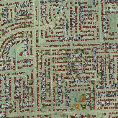Close-up of the map of Port St. John, Florida print showing street and building detail