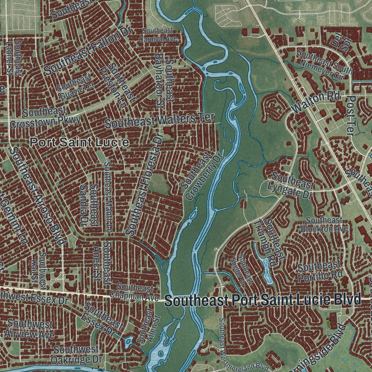 Close-up 2 of the Port St. Lucie, Florida map artwork