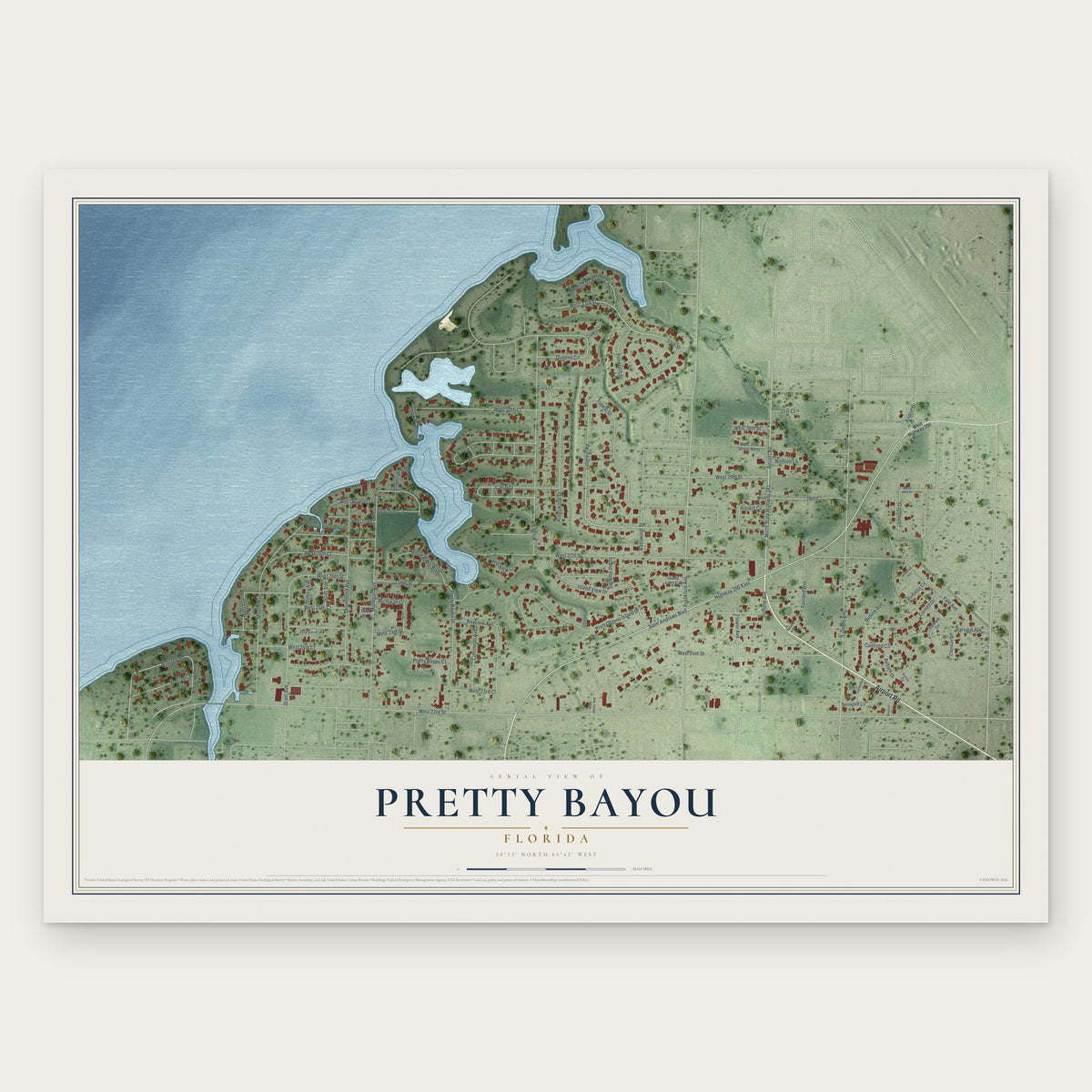Pretty Bayou, Florida map print, the full design