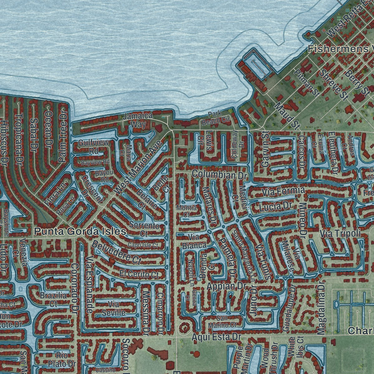 Close-up 1 of the Punta Gorda, Florida map artwork